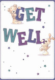 A delightful scene unfolds in this get well card, echoing the gentle charm of South Wimbledon's community spirit. Two adorable figures-a golden-furred teddy bear and a floppy-eared, cheerful puppy-bring the card to life with their warm expressions and playful energy. The bear lovingly perches on the word 'GET', while the pup, eyes full of excitement, leans softly against 'WELL', both characters working in unison to deliver a heartfelt message. The bold, rounded letters are painted in vibrant indigo and teal, their hues enhanced by a scatter of twinkling stars in cool blues and purples across a creamy, immaculate background. The lush yet subtle textures suggest the softest embrace, reminiscent of the comforting feel of a bespoke bouquet delivered to a friend's door on Gap Road. Each visual detail-from the glimmering stars to the gentle fur-adds to an atmosphere of hope and recovery, embodying the sincere kindness and optimism our local South Wimbledon residents are known for. Ideal for sending genuine encouragement, this card is a perfect pairing with a thoughtfully arranged bunch of fresh blooms, ensuring that the healing message arrives wrapped in warmth and care.